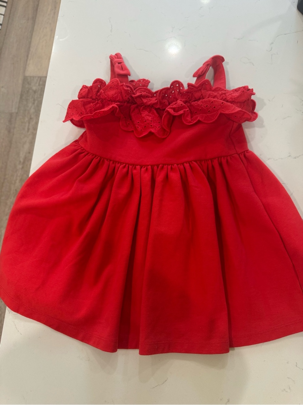 Janie and Jack Bright Red Eyelet Ruffle Strap Dress